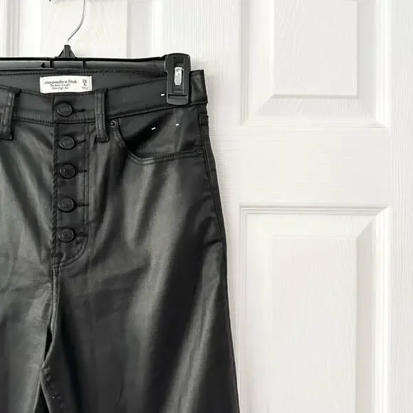 Abercrombie & Fitch Black Coated The Ankle Straight Ultra High Rise Jeans 28/6R - Picture 5 of 13